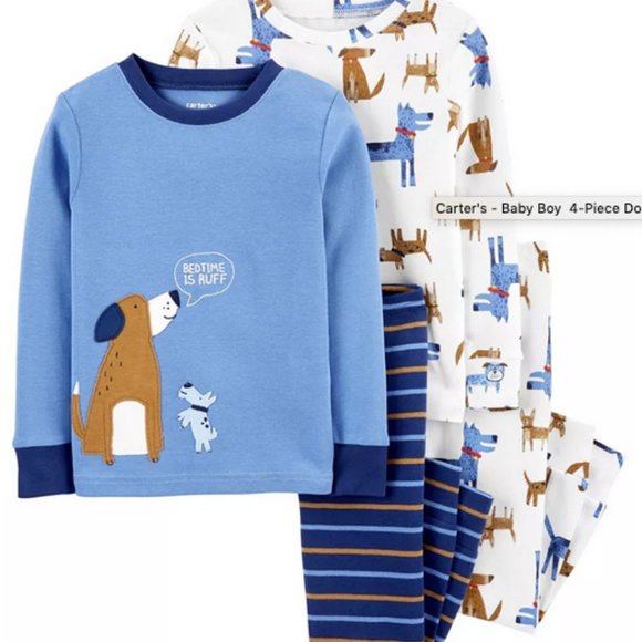 NWt TWINS 18m carters blue dog 4 pc pajamas spring - Picture 2 of 13